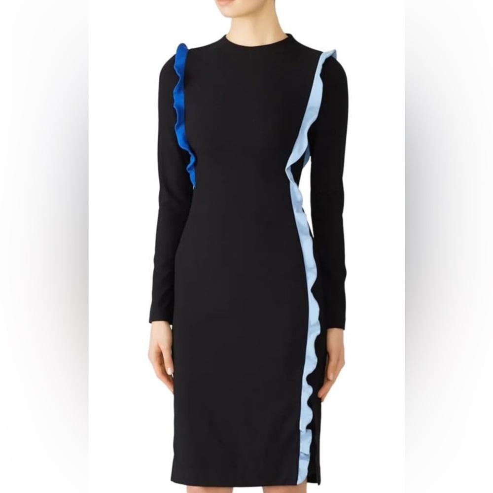 Black Halo Charla Ruffle Sheath Long Sleeve Midi Dress